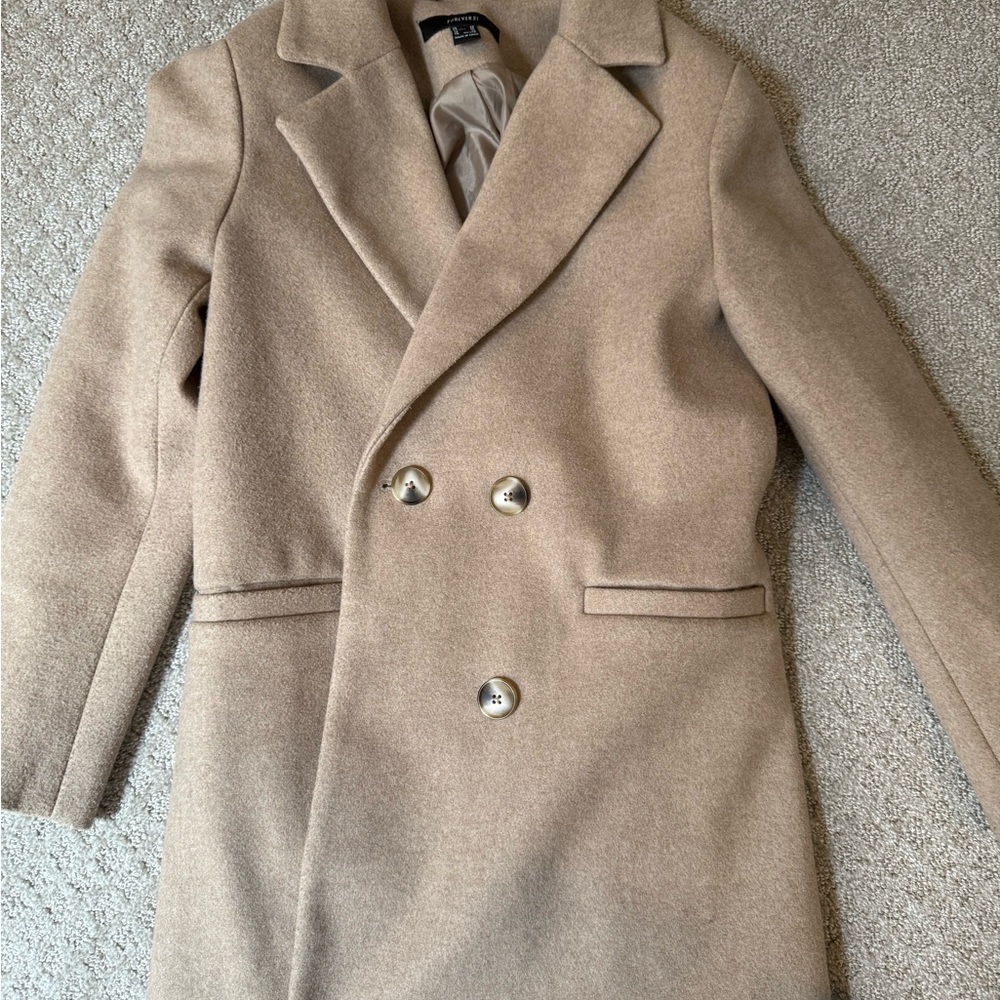 Forever 21 Tan Pea Coat with Notched Lapels